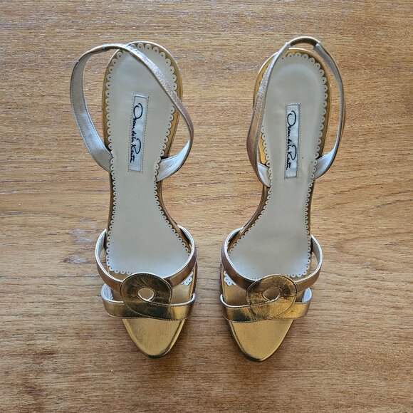 Vintage Oscar de la Renta Gold Strappy Heels – Size 40 - Picture 1 of 4